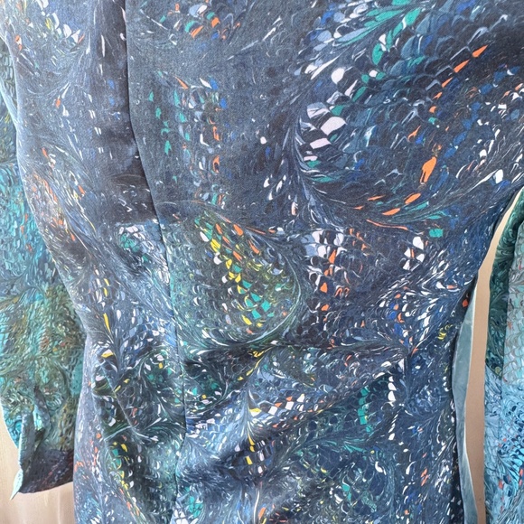 Vintage 80s twin set, camisole & blouse, blue abstract ombre print, 4/6 (S/M) - Picture 6 of 13